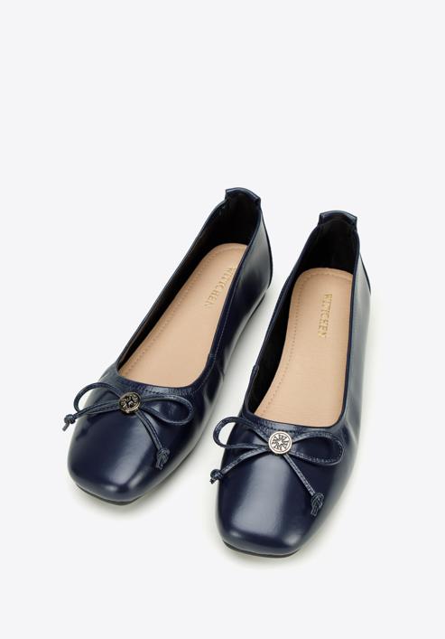 Leather ballerina shoes with buckle detail, navy blue, 97-D-950-3L-38, Photo 2