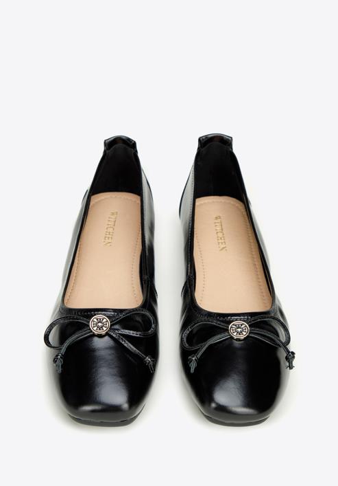 Leather ballerina shoes with buckle detail, black-gold, 97-D-950-3L-38, Photo 3