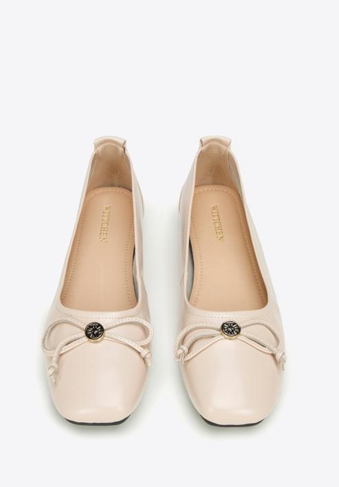 Leather ballerina shoes with buckle detail, beige, 97-D-950-N-39, Photo 3