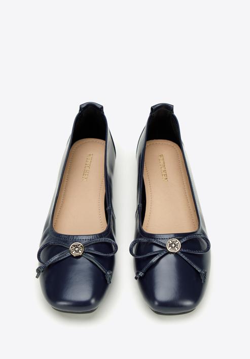 Leather ballerina shoes with buckle detail, navy blue, 97-D-950-1-35, Photo 3