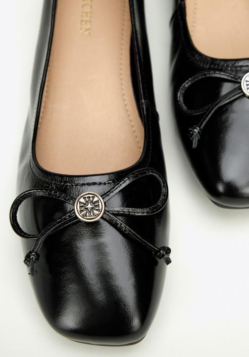 Leather ballerina shoes with buckle detail, black-gold, 97-D-950-N-35, Photo 7