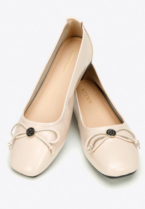 Leather ballerina shoes with buckle detail, beige, 97-D-950-1L-35, Photo 7