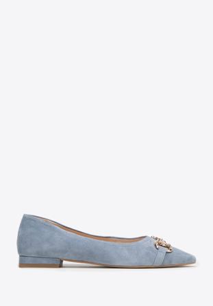 Suede horsebit ballerina shoes, blue, 98-D-956-7-35, Photo 1