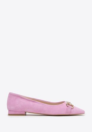 Suede horsebit ballerina shoes, light pink, 98-D-956-F-35, Photo 1