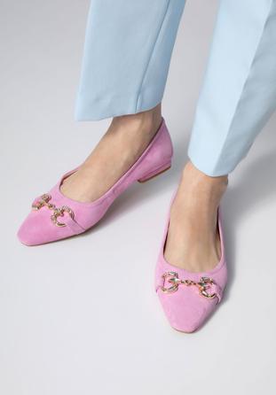 Suede horsebit ballerina shoes, light pink, 98-D-956-F-40, Photo 1