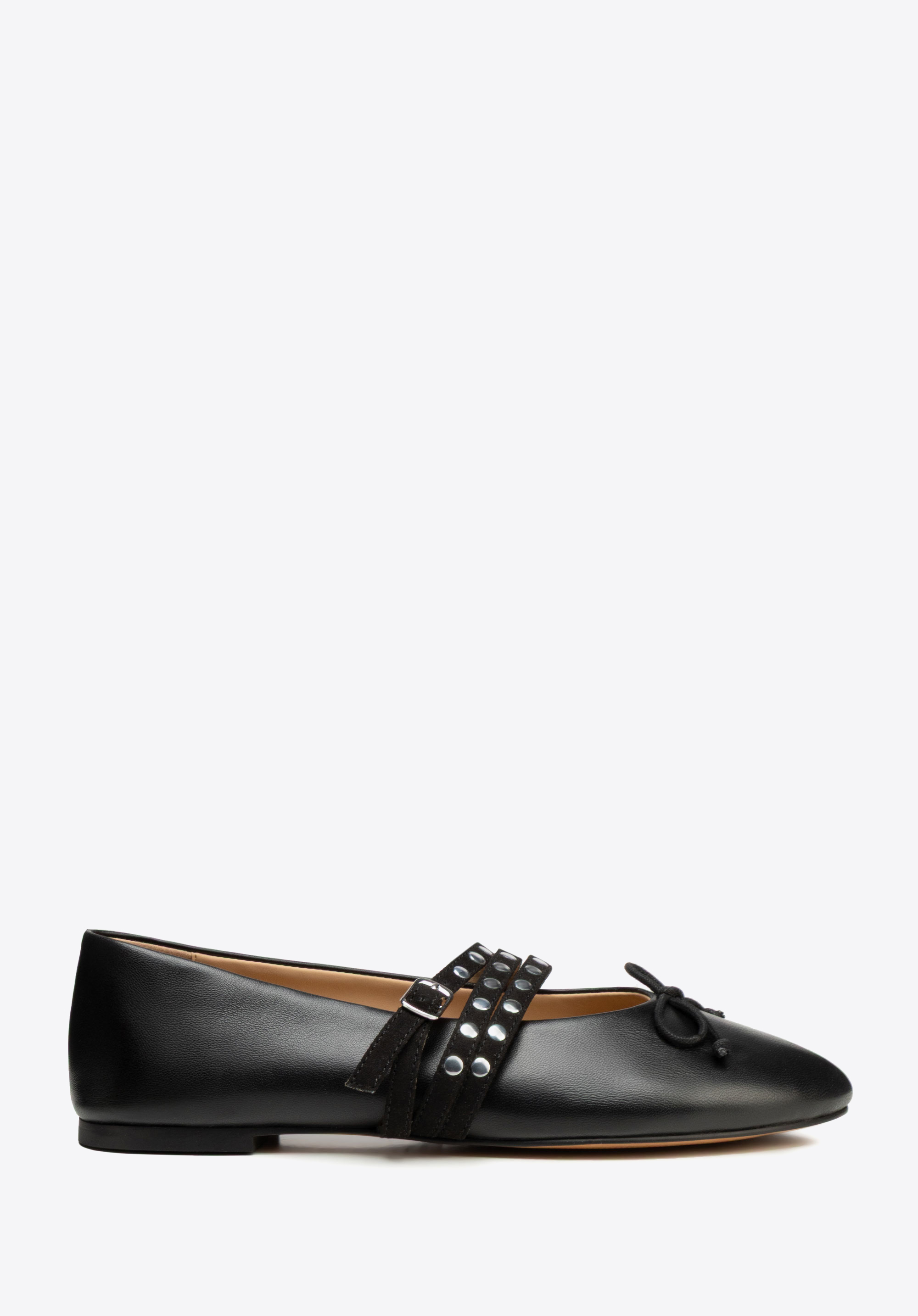 Leather ballerina shoes with studded straps, black, 102-D-358-1-36, Photo 1