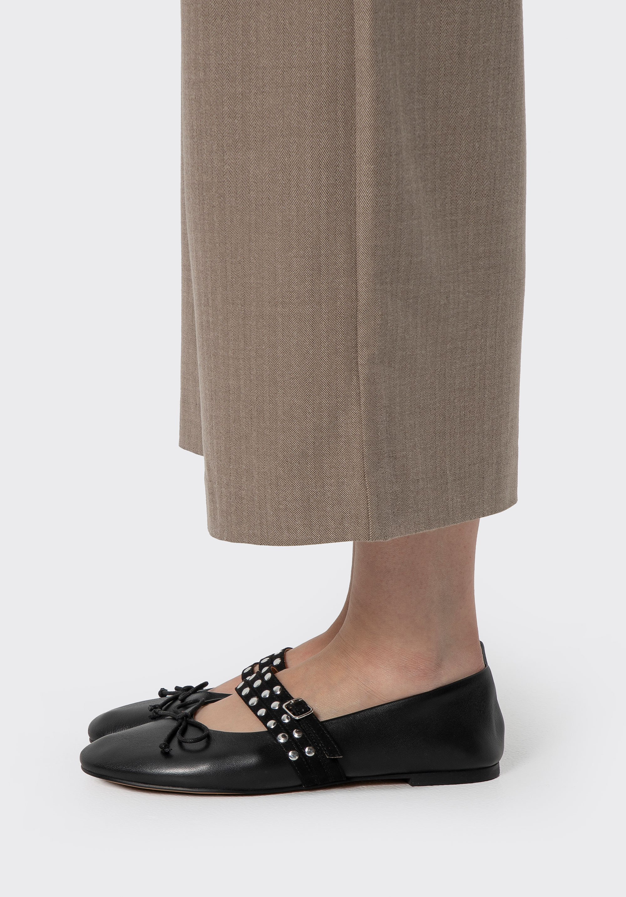 Leather ballerina shoes with studded straps, black, 102-D-358-1-36, Photo 1