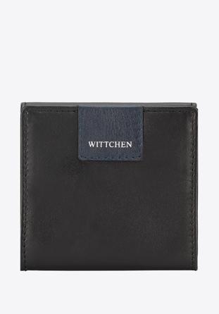 Leather coin case with logo patch detail, black-navy blue, 26-1-433-17, Photo 1