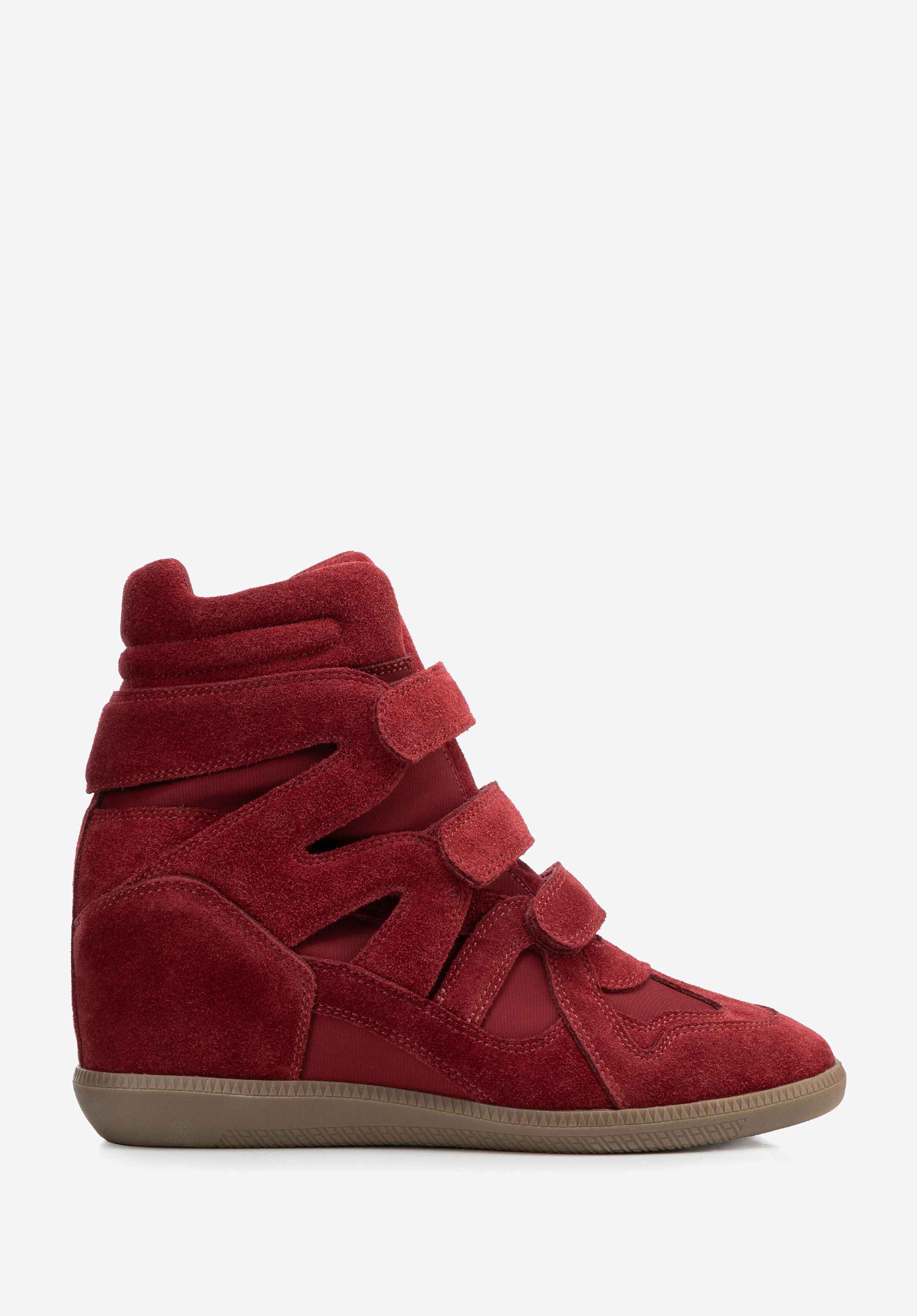 Wysokie sneakersy ze skóry zamszowej na koturnie, bordowy, 103-D-369-3-37, Zdjęcie 1