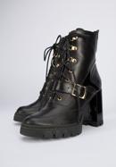 Leather high block heel boots, black-gold, 95-D-801-1-38, Photo 7