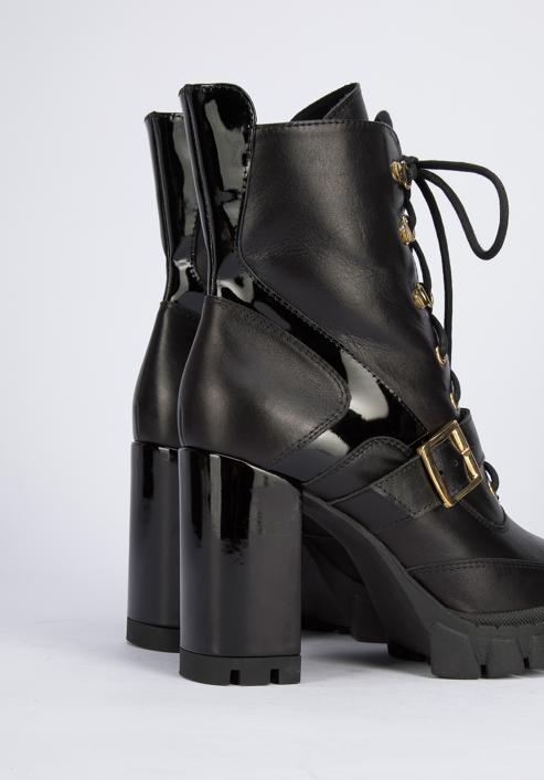 Leather high block heel boots, black-gold, 95-D-801-1-38, Photo 8