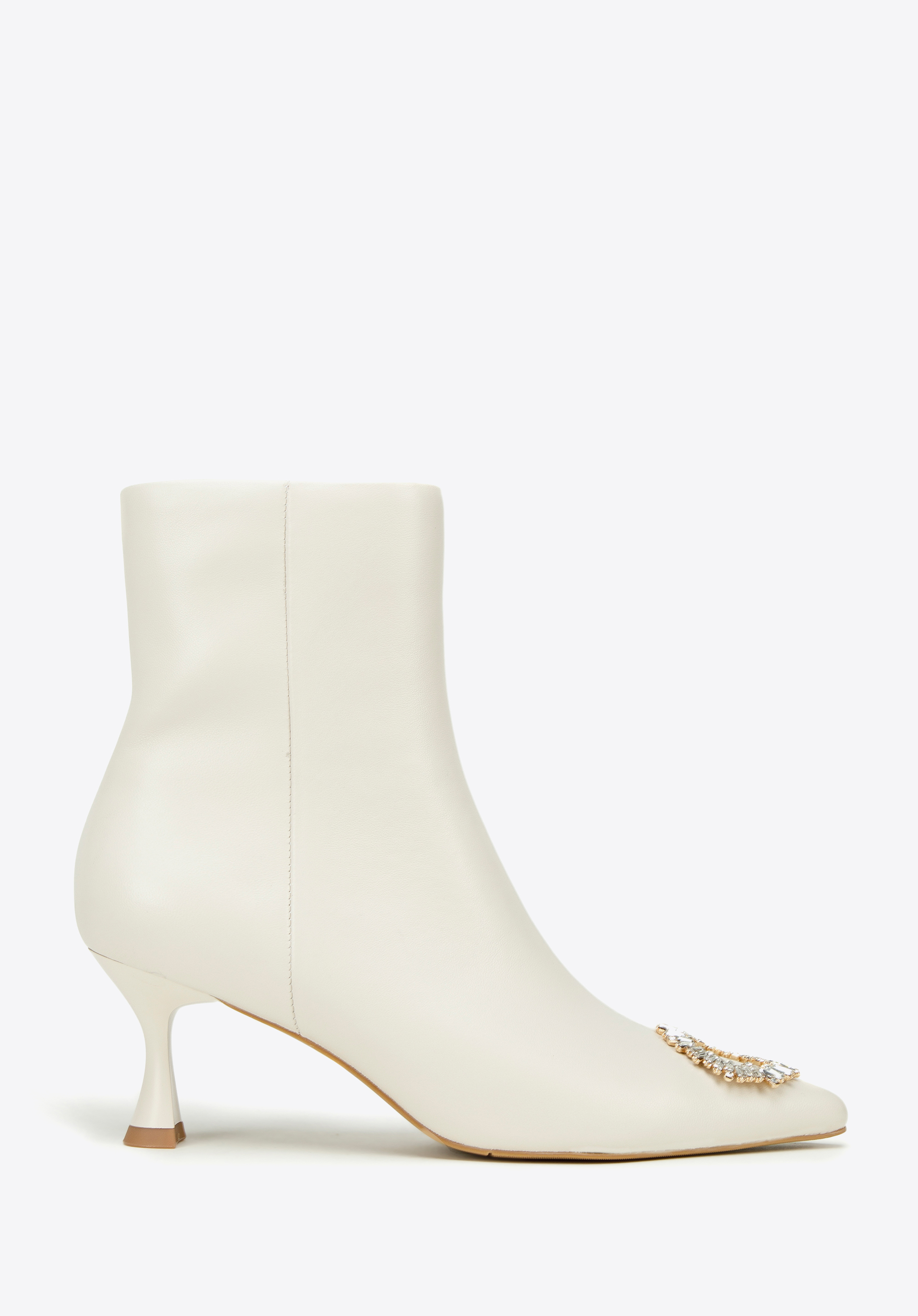 Botki skórzane z okrągłą klamrą na szpilce, kremowy, 97-D-515-0-36, Zdjęcie 1