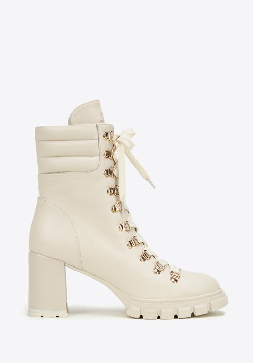 Leather block heel boots, cream, 97-D-521-1W-38, Photo 1