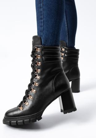 Leather block heel boots, black, 97-D-521-1W-38, Photo 1