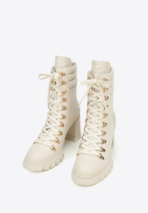 Leather block heel boots, cream, 97-D-521-1W-38, Photo 2