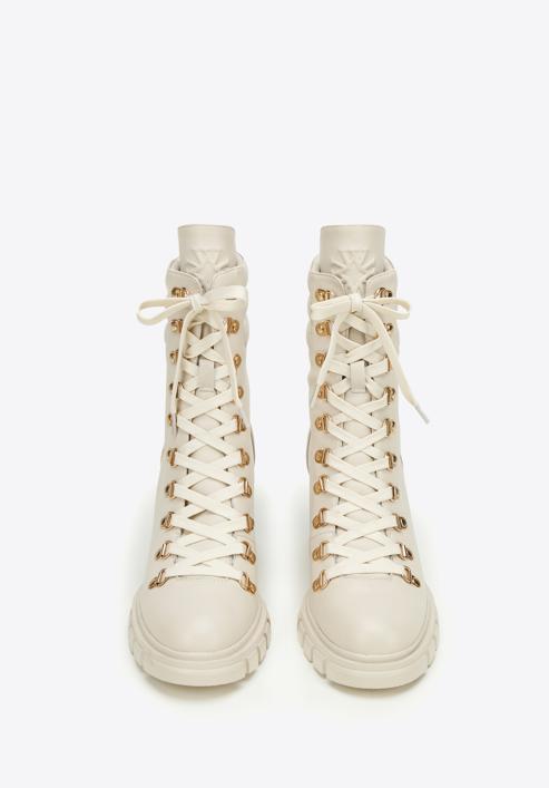 Leather block heel boots, cream, 97-D-521-1W-38, Photo 3