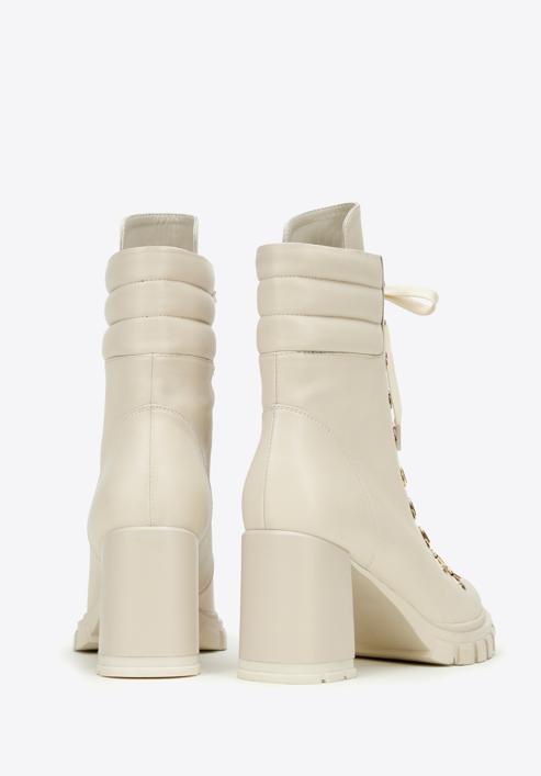 Leather block heel boots, cream, 97-D-521-1W-38, Photo 4