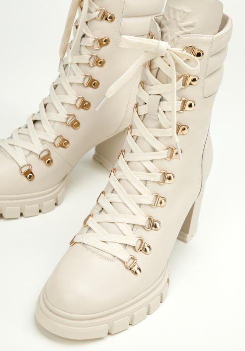 Leather block heel boots, cream, 97-D-521-1W-38, Photo 6