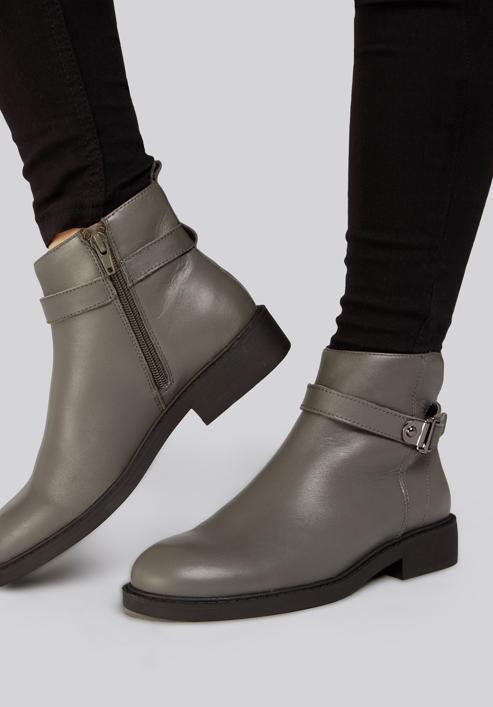 Leather ankle boots, grey, 93-D-552-8-36, Photo 30