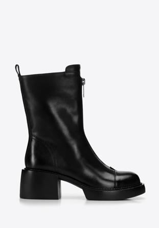 Leather ankle boots with front zip, black, 97-D-500-1-40, Photo 1