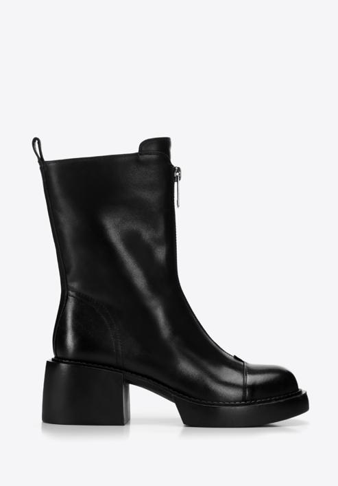 Leather ankle boots with front zip, black, 97-D-500-1L-36, Photo 1