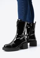 Leather ankle boots with front zip, black-graphite, 97-D-500-1L-35, Photo 15