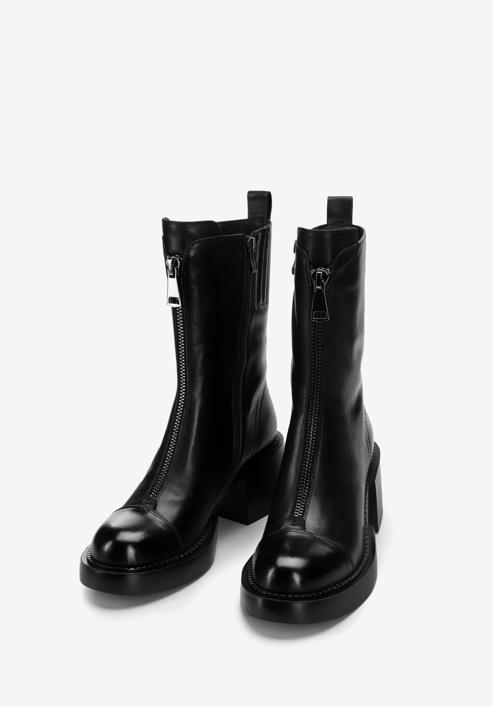 Leather ankle boots with front zip, black, 97-D-500-1L-36, Photo 2