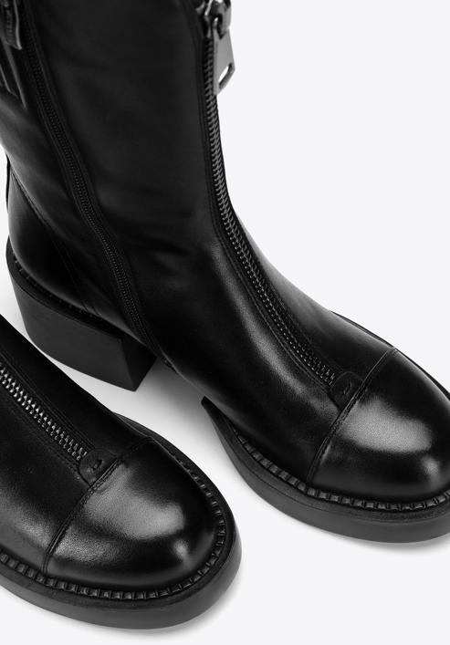 Leather ankle boots with front zip, black, 97-D-500-1L-36, Photo 6
