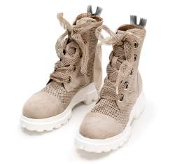 Suede lace up combat boots, beige, 92-D-162-9-37, Photo 1