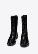 Croc-embossed leather combat boots, black, 93-D-805-1-36, Photo 2