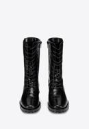 Croc-embossed leather combat boots, black, 93-D-805-1-36, Photo 3