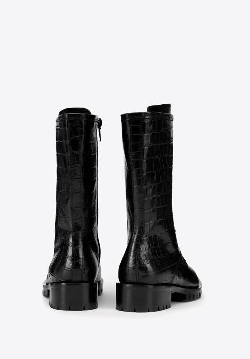 Croc-embossed leather combat boots, black, 93-D-805-1-36, Photo 4