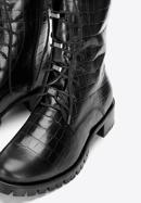 Croc-embossed leather combat boots, black, 93-D-805-1-36, Photo 7
