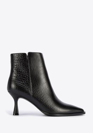Croc-embossed leather ankle boots, black, 95-D-506-1-37, Photo 1
