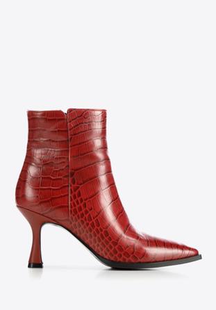 Croc-embossed leather ankle boots, burgundy, 95-D-506-3-39, Photo 1