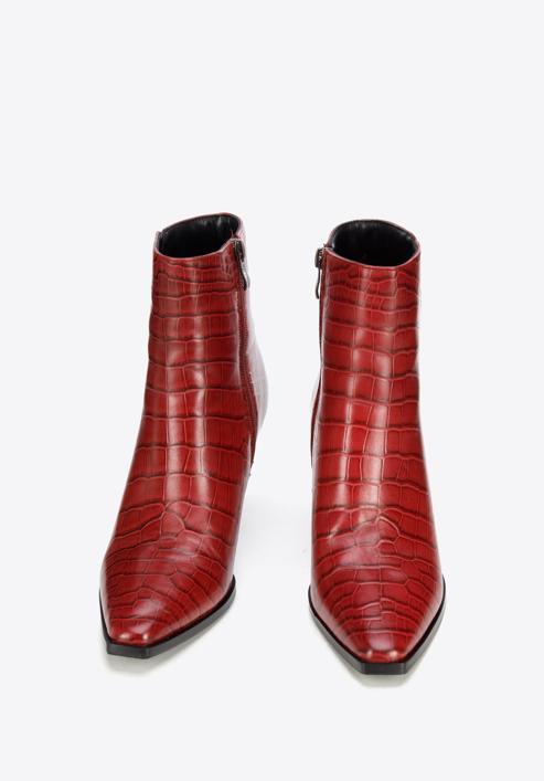 Croc-embossed leather ankle boots, burgundy, 95-D-506-3-39, Photo 2