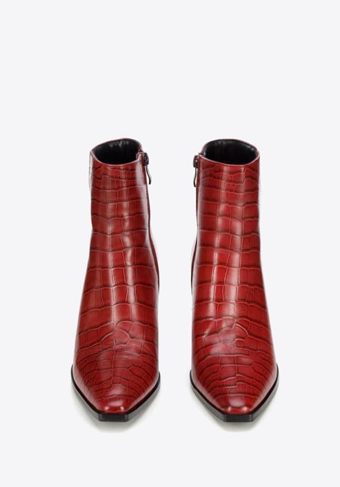 Croc-embossed leather ankle boots, burgundy, 95-D-506-3-39, Photo 3
