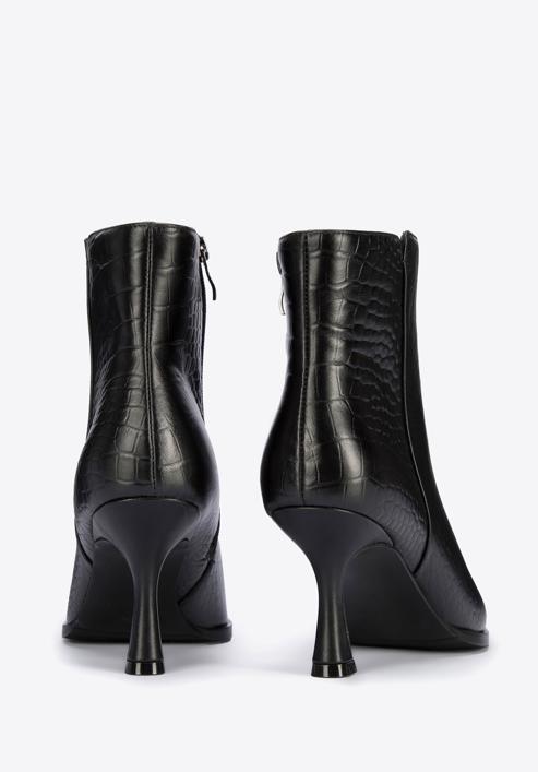Croc-embossed leather ankle boots, black, 95-D-506-1-35, Photo 4