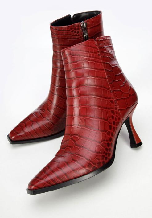 Croc-embossed leather ankle boots, burgundy, 95-D-506-3-39, Photo 6