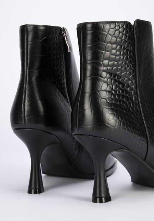 Croc-embossed leather ankle boots, black, 95-D-506-3-39, Photo 8