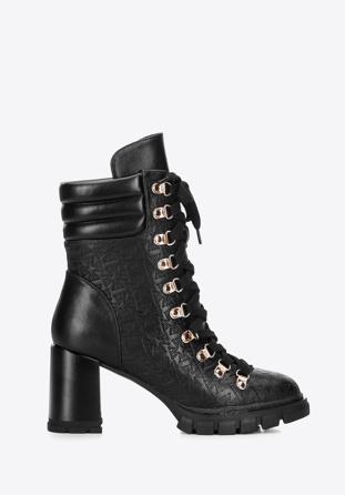 Monogram leather lace up boots, black, 97-D-521-1-39, Photo 1