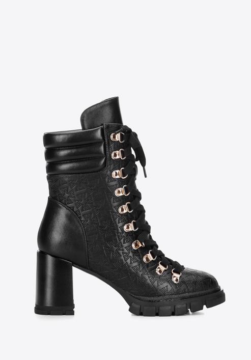 Monogram leather lace up boots, black, 97-D-521-1-41, Photo 1