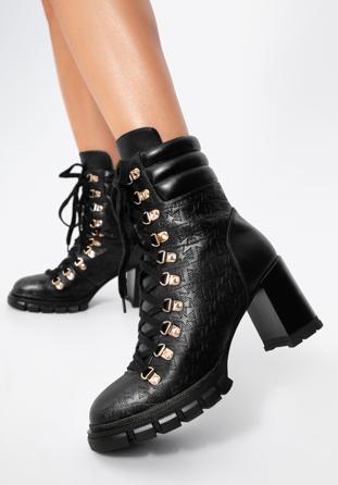 Monogram leather lace up boots, black, 97-D-521-1-35, Photo 1