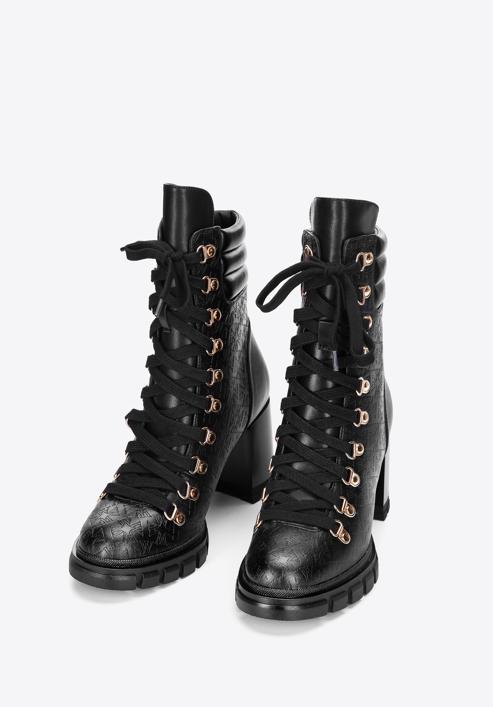 Monogram leather lace up boots, black, 97-D-521-1-39, Photo 2