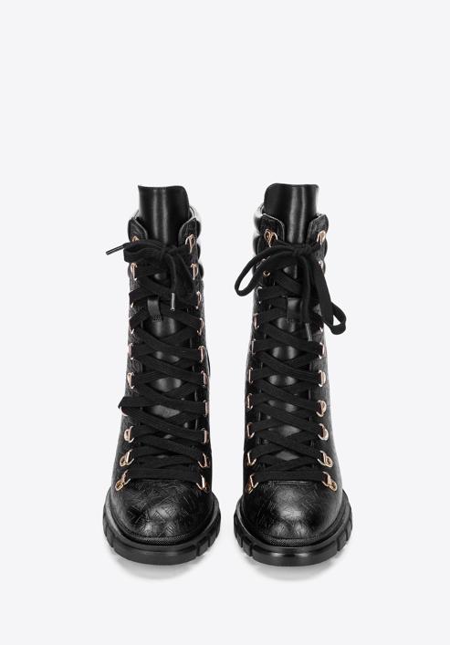 Monogram leather lace up boots, black, 97-D-521-1-38, Photo 3