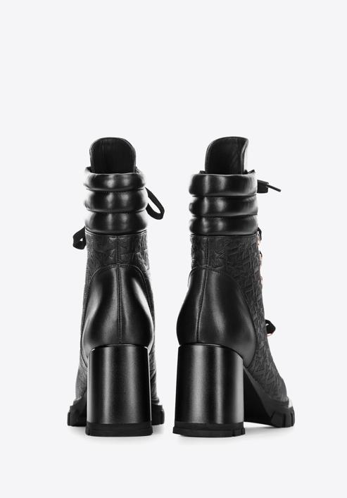 Monogram leather lace up boots, black, 97-D-521-1-39, Photo 4