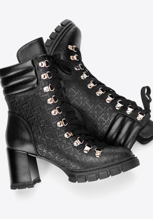 Monogram leather lace up boots, black, 97-D-521-1-40, Photo 6