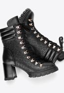 Monogram leather lace up boots, black, 97-D-521-1-39, Photo 6