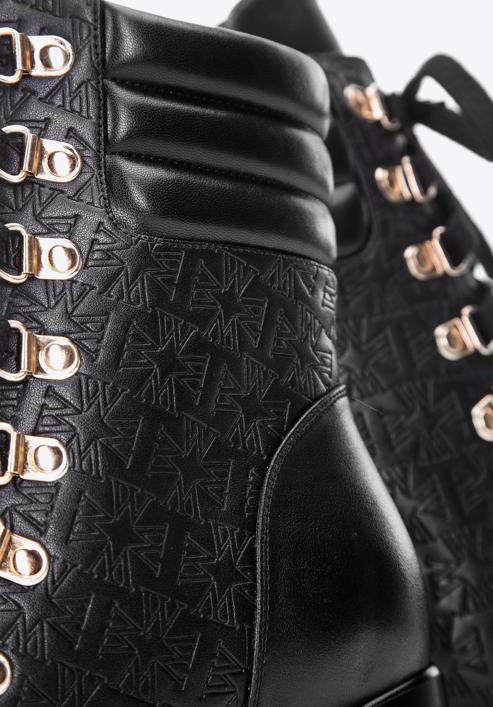 Monogram leather lace up boots, black, 97-D-521-1-37, Photo 7