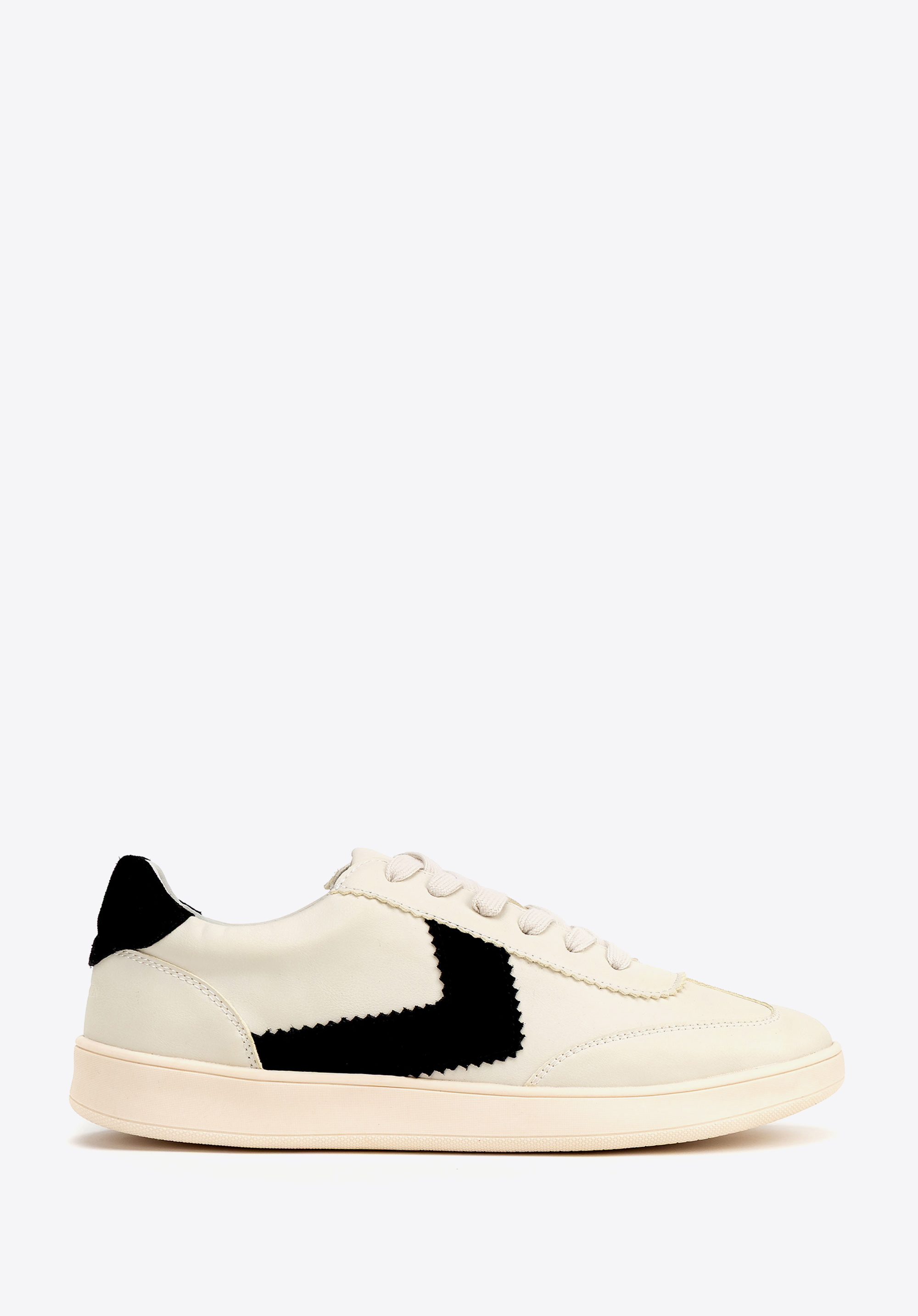 Zamszowe sneakersy z kontrastowymi wstawkami z ekoskóry, beżowo-czarny, 100-D-351-9-35, Zdjęcie 1